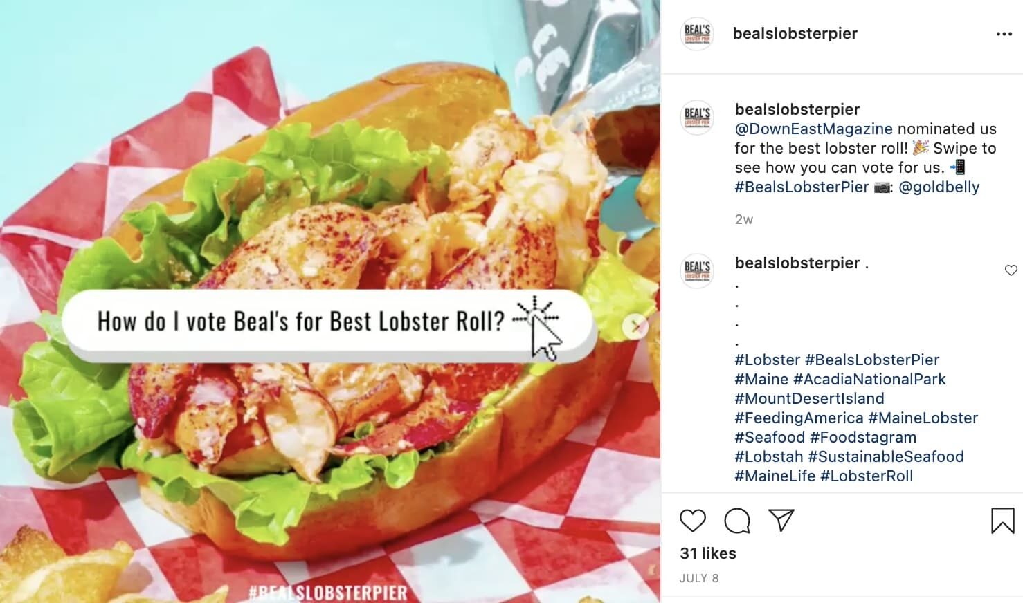 Beal's Lobster Pier - IG - lobster roll