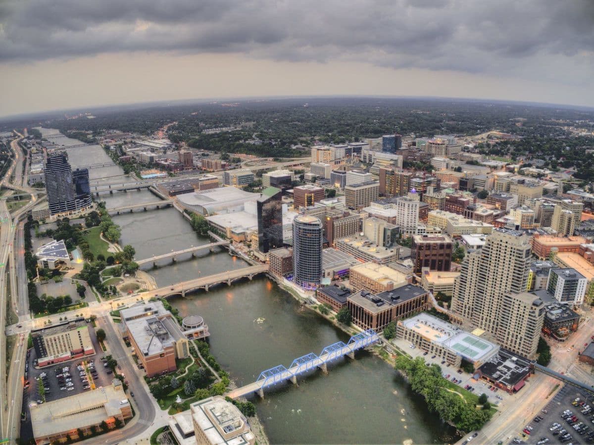 An aerial view of Grand Rapids, Michigan.