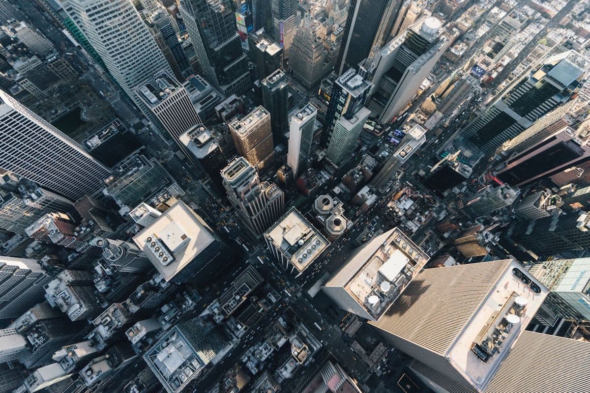 An top down view of buildings in New York City.