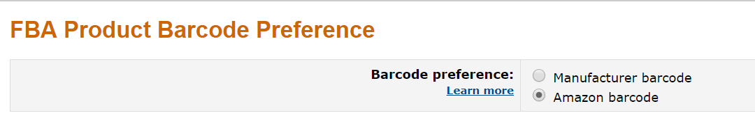 FBA Product Barcode Preference - Amazon