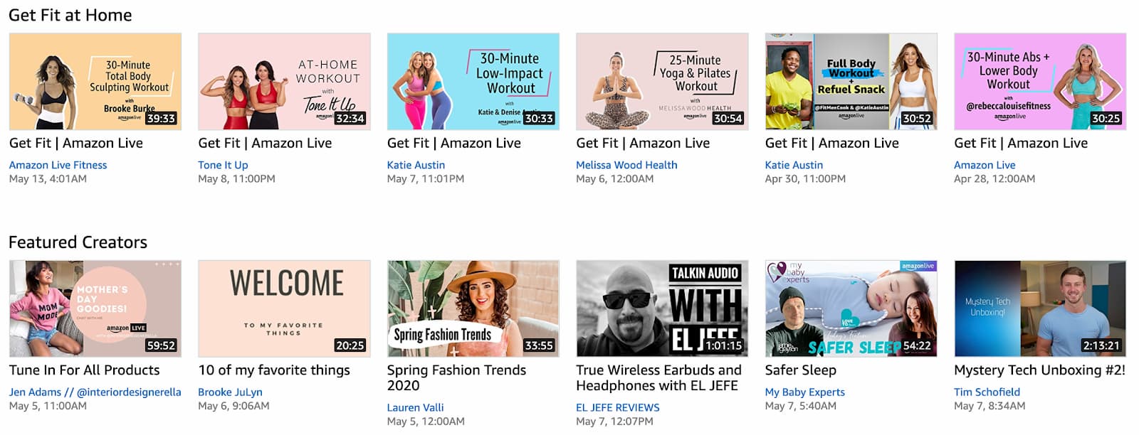 Livestream thumbnails appearing on the Amazon Live homepage (1)