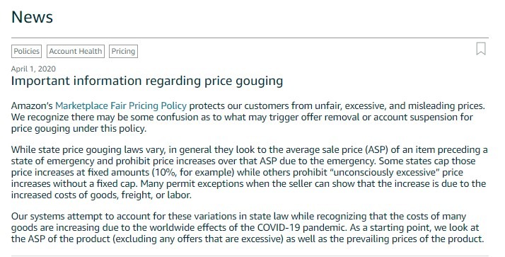 Important information regarding price gouging