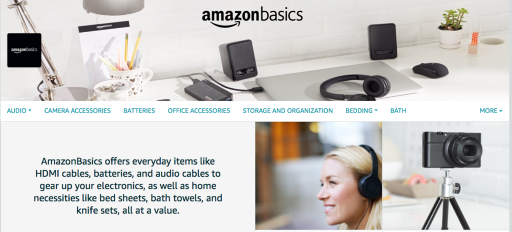  This sample page from AmazonBasics, one of Amazon’s private label brands, shows what a brand page looks like. 