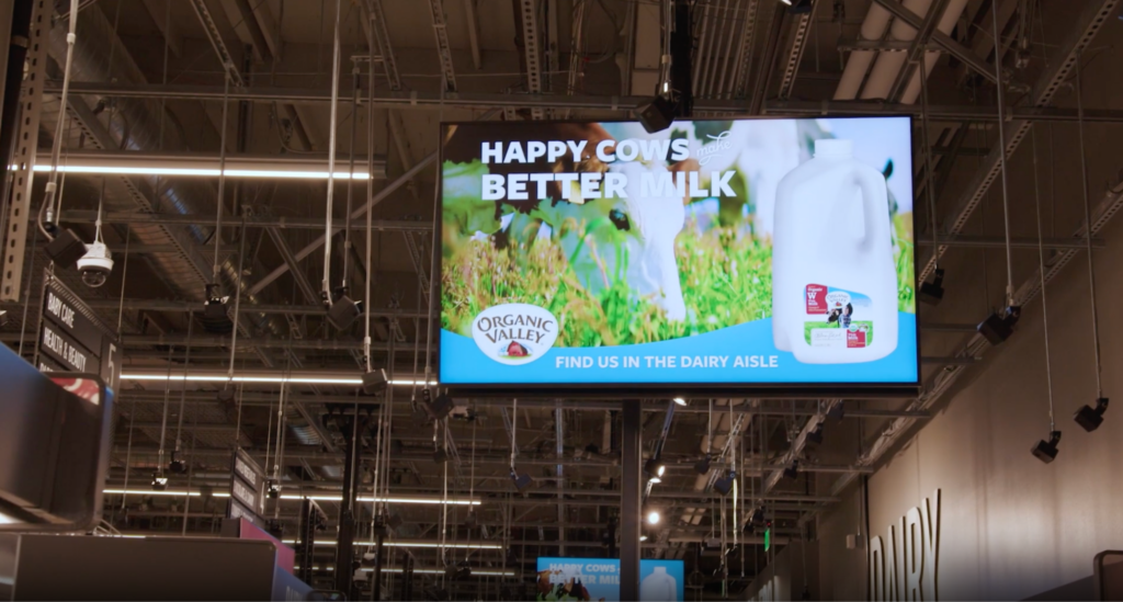 An example of Digital Signage Ads in an Amazon Fresh Store. Source: Amazon