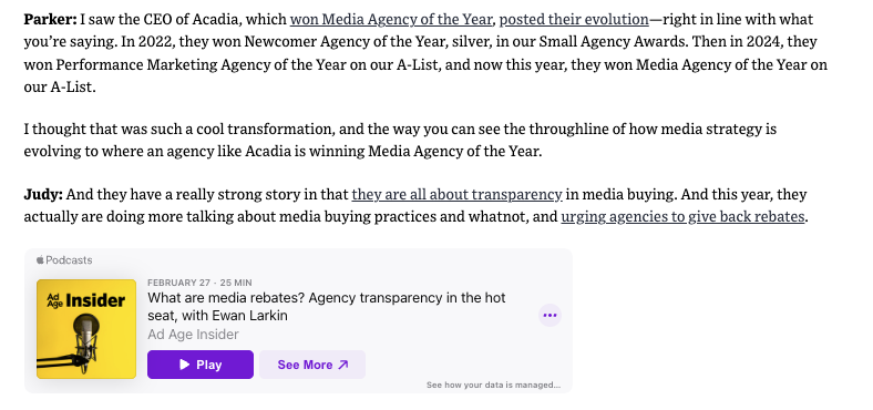 acadia on ad age insider podcast