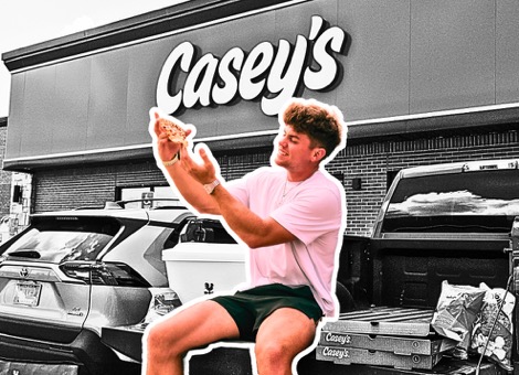Creator posing in front of a Casey's store